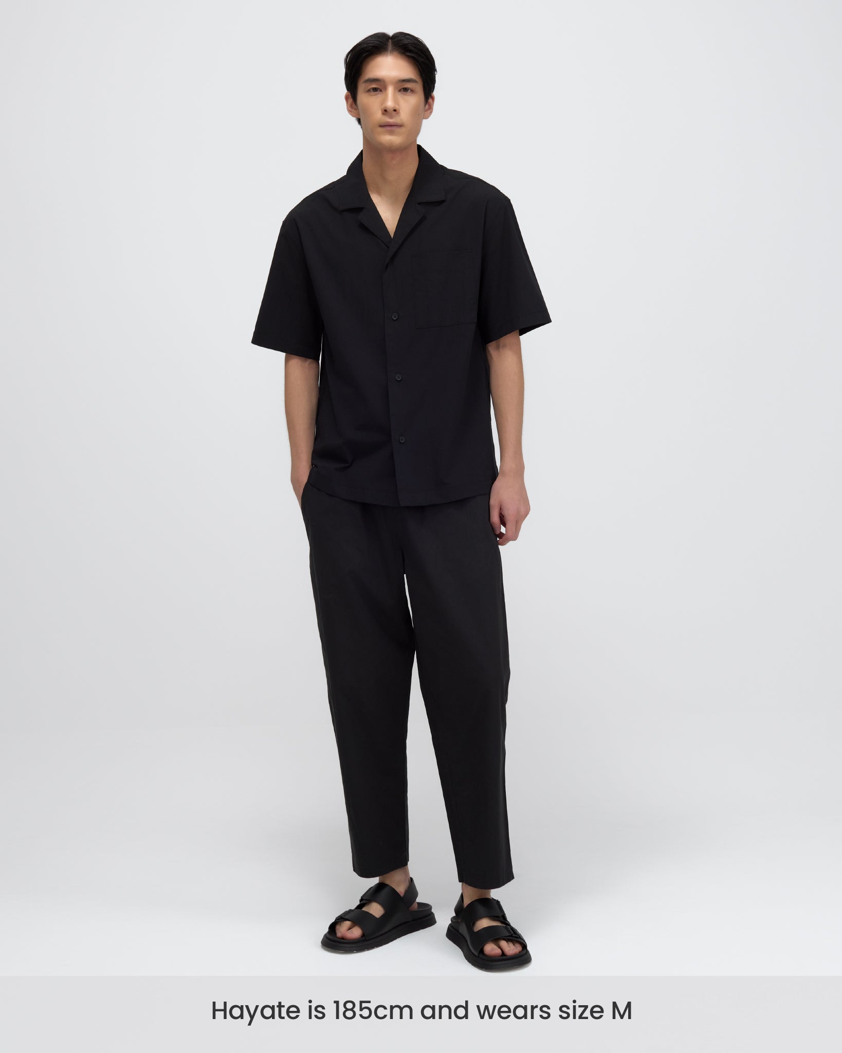 Men's Relaxed Camp Collar Shirt Black Fullbody