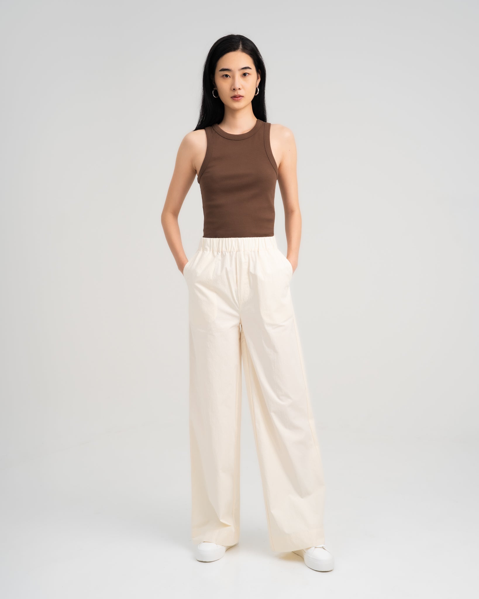 Women Elasticated Wide-Leg Trouser Cream