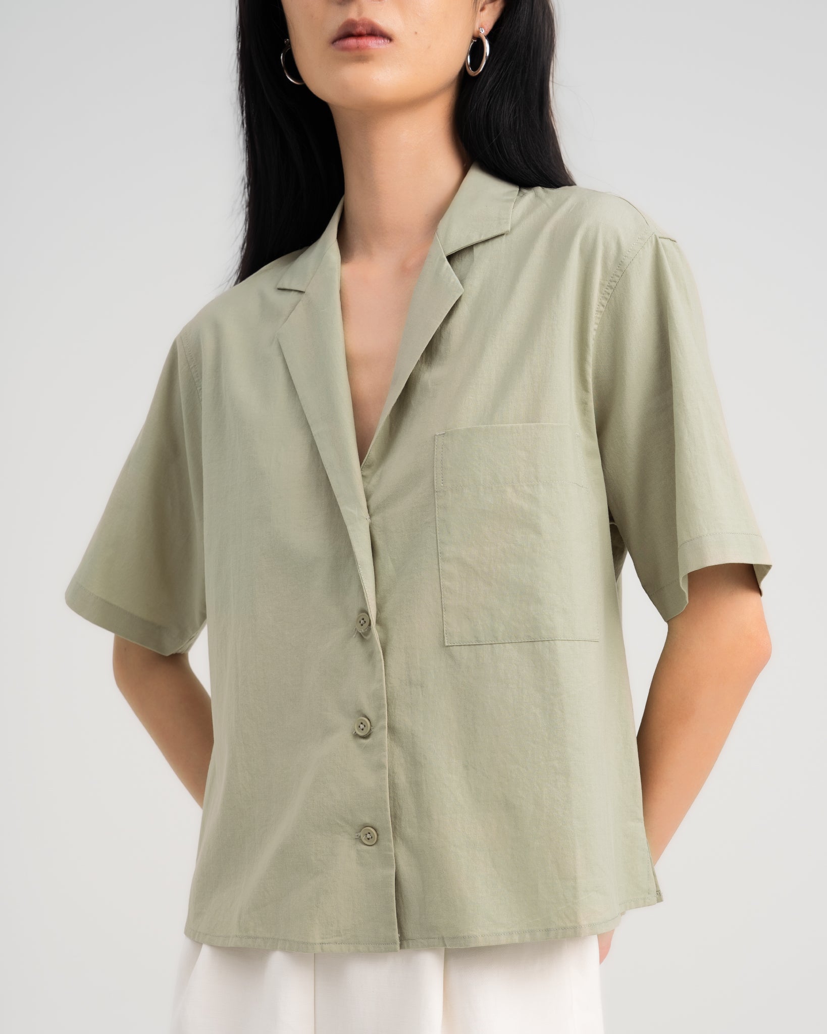 Women's Relaxed Camp Collar Shirt Laurel Green